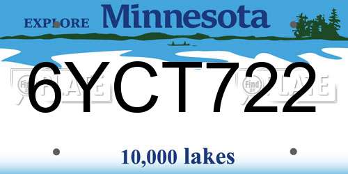6YCT722 Minnesota License Plate