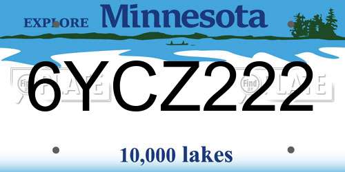 6YCZ222 Minnesota License Plate