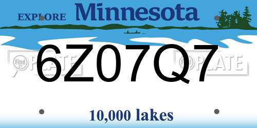 6Z07Q7 Minnesota License Plate