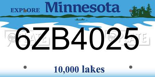 6ZB4025 Minnesota License Plate
