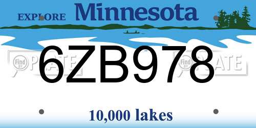 6ZB978 Minnesota License Plate