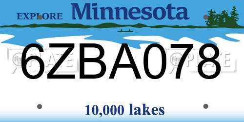 6ZBA078 Minnesota License Plate