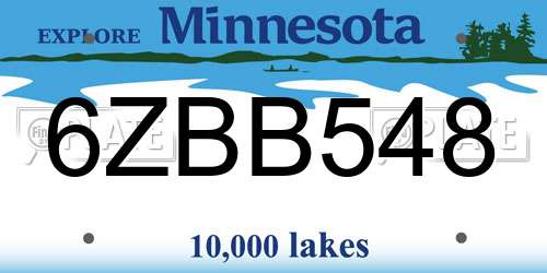 6ZBB548 Minnesota License Plate