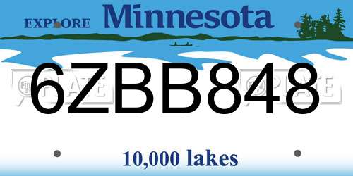 6ZBB848 Minnesota License Plate