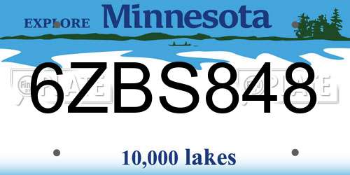 6ZBS848 Minnesota License Plate