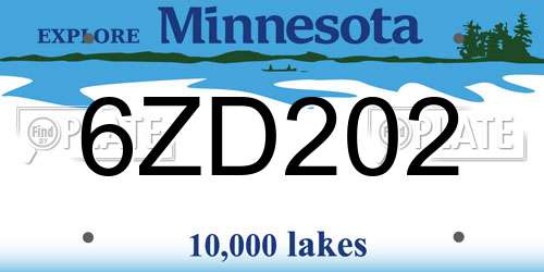 6ZD202 Minnesota License Plate