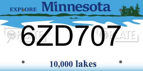 6ZD707 Minnesota License Plate