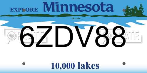6ZDV88 Minnesota License Plate