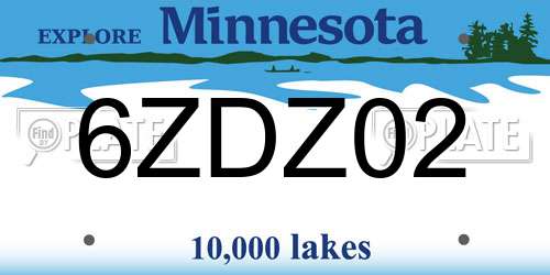 6ZDZ02 Minnesota License Plate