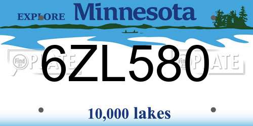 6ZL580 Minnesota License Plate