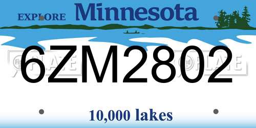 6ZM2802 Minnesota License Plate
