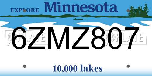 6ZMZ807 Minnesota License Plate