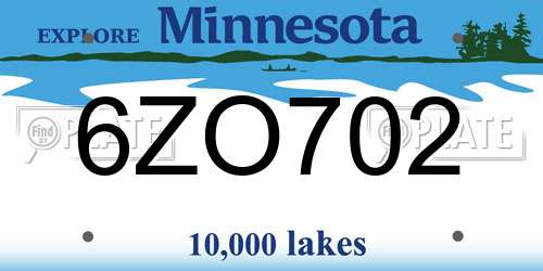 6ZO702 Minnesota License Plate