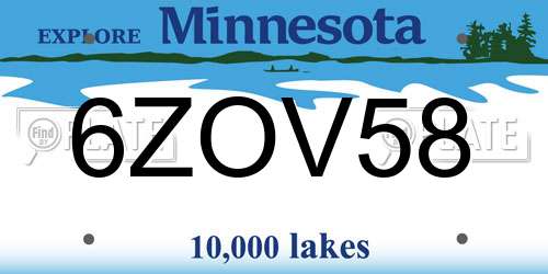 6ZOV58 Minnesota License Plate