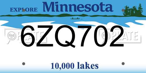 6ZQ702 Minnesota License Plate