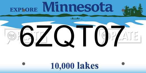 6ZQT07 Minnesota License Plate