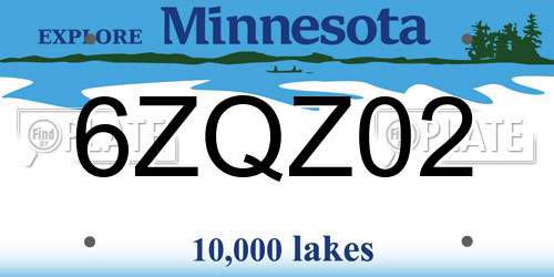 6ZQZ02 Minnesota License Plate