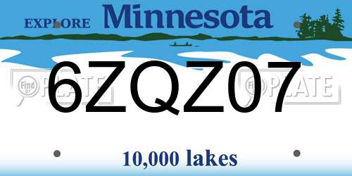 6ZQZ07 Minnesota License Plate