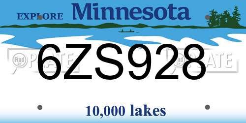 6ZS928 Minnesota License Plate