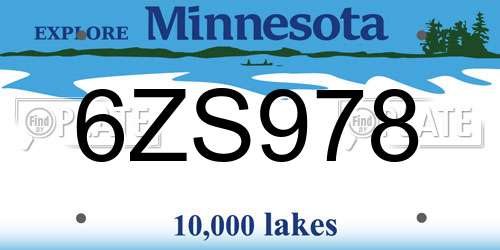 6ZS978 Minnesota License Plate