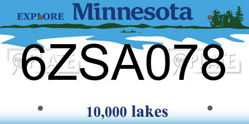 6ZSA078 Minnesota License Plate