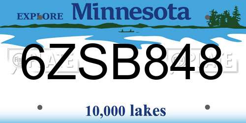 6ZSB848 Minnesota License Plate