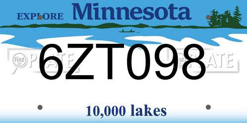 6ZT098 Minnesota License Plate