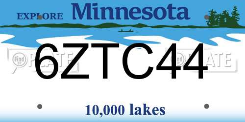 6ZTC44 Minnesota License Plate