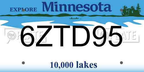 6ZTD95 Minnesota License Plate