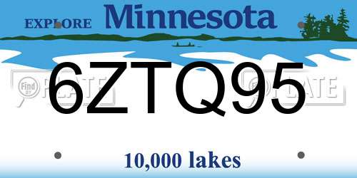 6ZTQ95 Minnesota License Plate