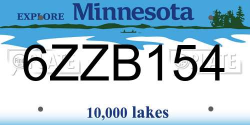 6ZZB154 Minnesota License Plate