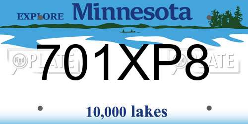 701XP8 Minnesota License Plate