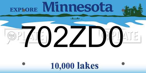 702ZD0 Minnesota License Plate