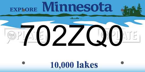 702ZQ0 Minnesota License Plate