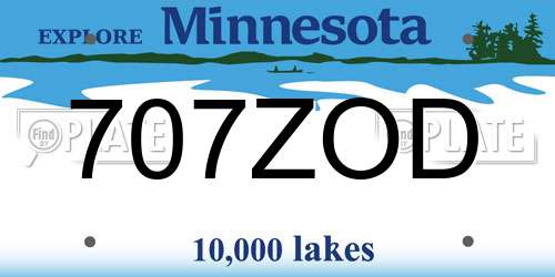 707ZOD Minnesota License Plate