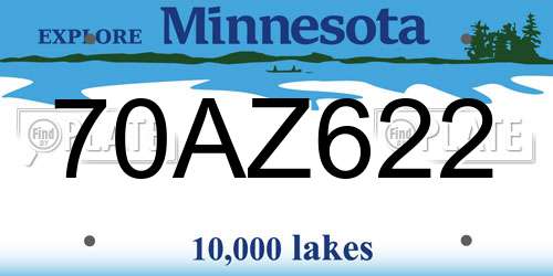 70AZ622 Minnesota License Plate