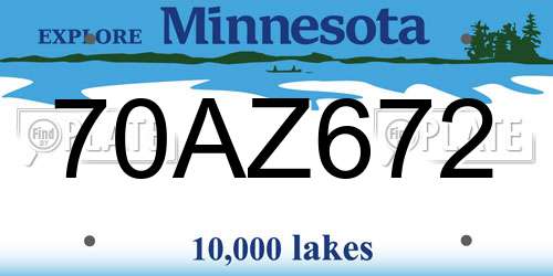 70AZ672 Minnesota License Plate