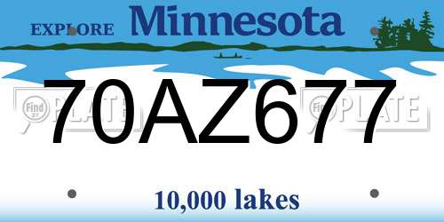 70AZ677 Minnesota License Plate