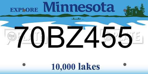 70BZ455 Minnesota License Plate