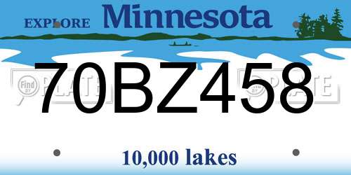 70BZ458 Minnesota License Plate