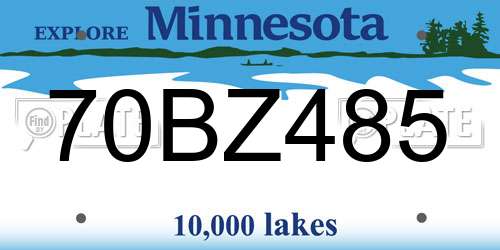 70BZ485 Minnesota License Plate