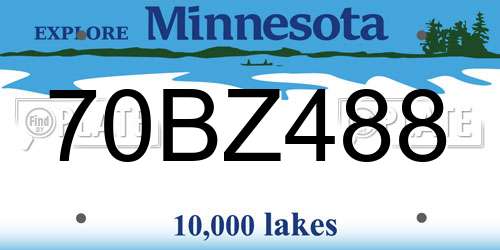 70BZ488 Minnesota License Plate