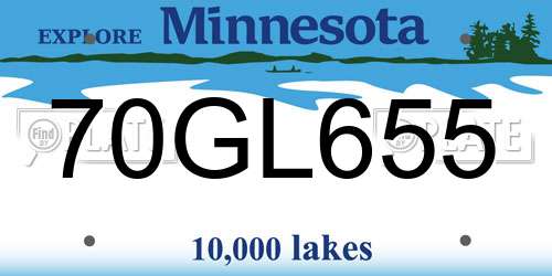 70GL655 Minnesota License Plate