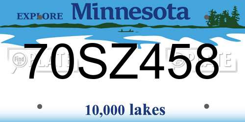 70SZ458 Minnesota License Plate