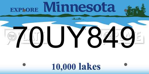 70UY849 Minnesota License Plate