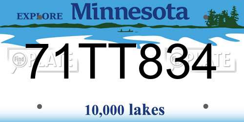 71TT834 Minnesota License Plate