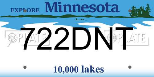 722DNT Minnesota License Plate