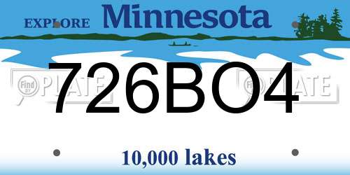 726BO4 Minnesota License Plate