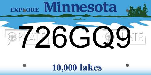 726GQ9 Minnesota License Plate