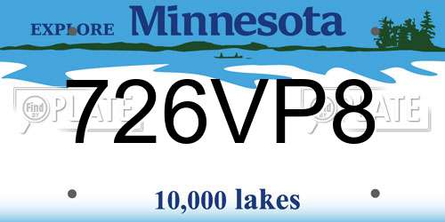 726VP8 Minnesota License Plate